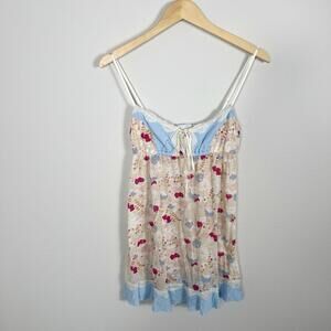 Eberjey Floral Lace Detail 100% Cotton Babydoll Nightgown Dress Size Medium